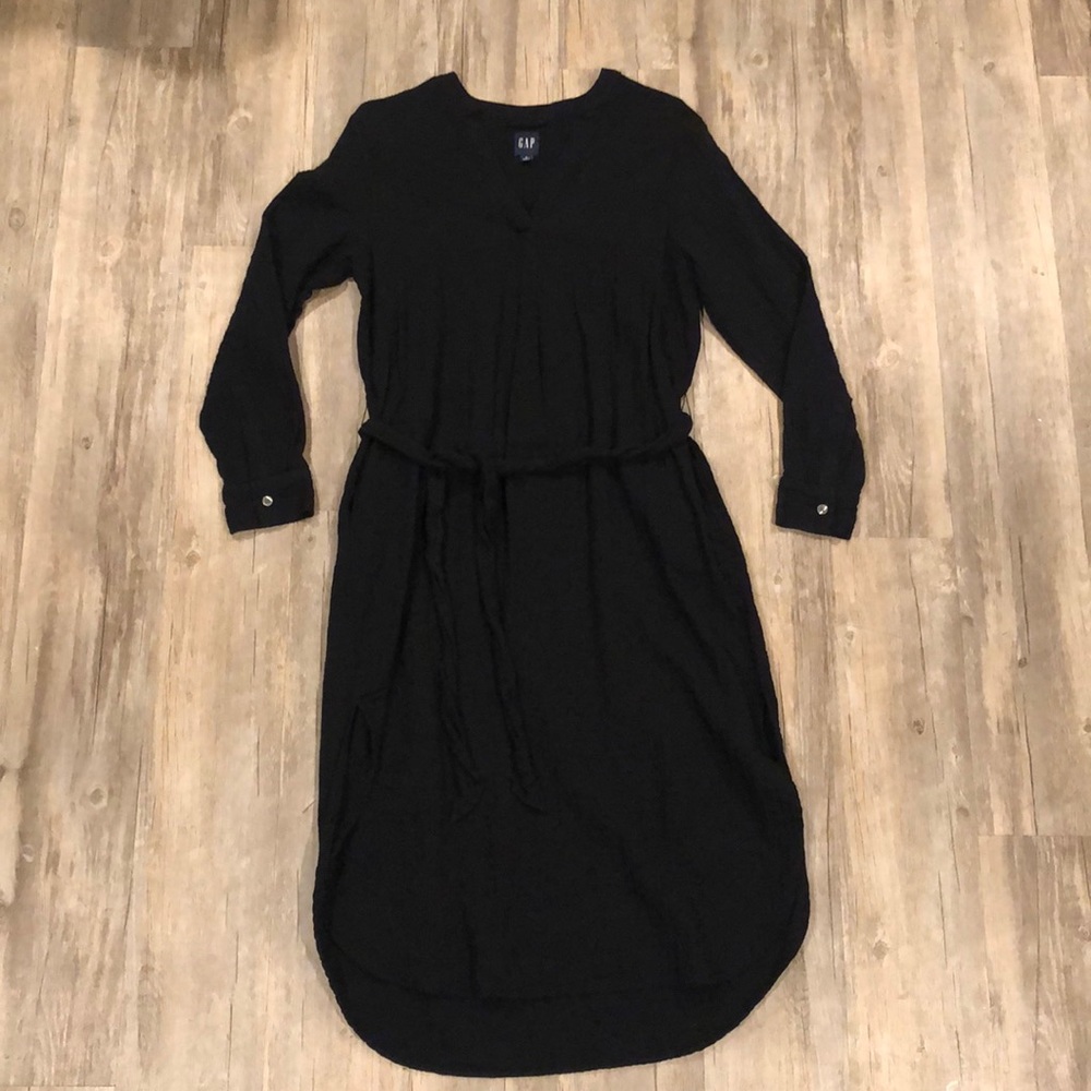 Gap Crinkle Gauze Tie-Waist Midi Dress, Small Petite in Black
